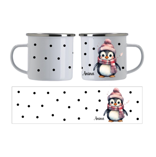 Emaille Tasse Pinguin rosa