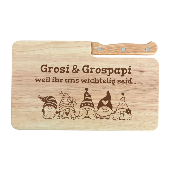 Holzschneidebrett mit Messer Wichteli