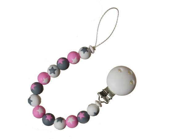 Sternen-Nuggikette rosa-weiss-grau