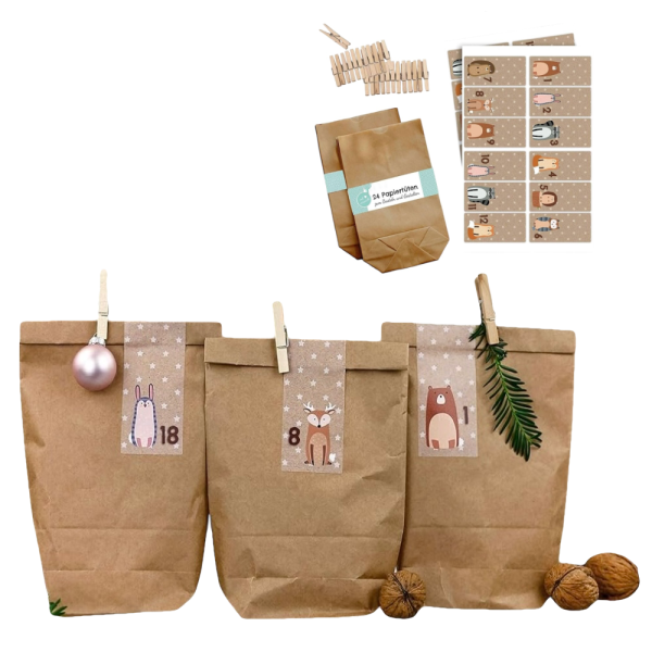 Adventskalender Papierbeutel Motiv Tiere