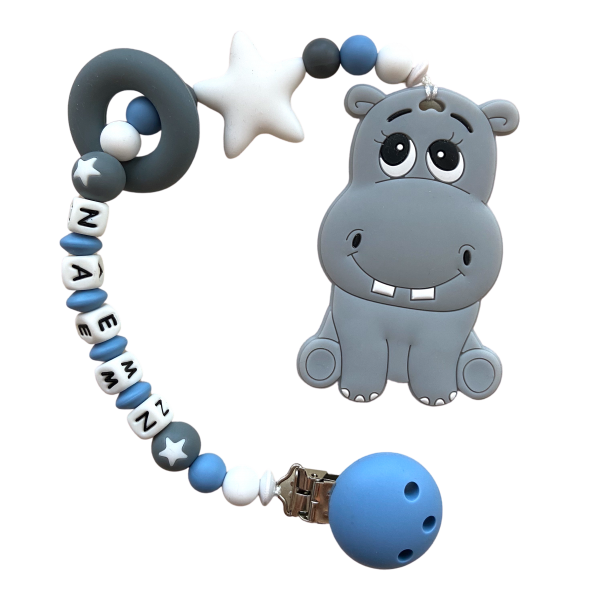 Beisskette Hippo blau/grau