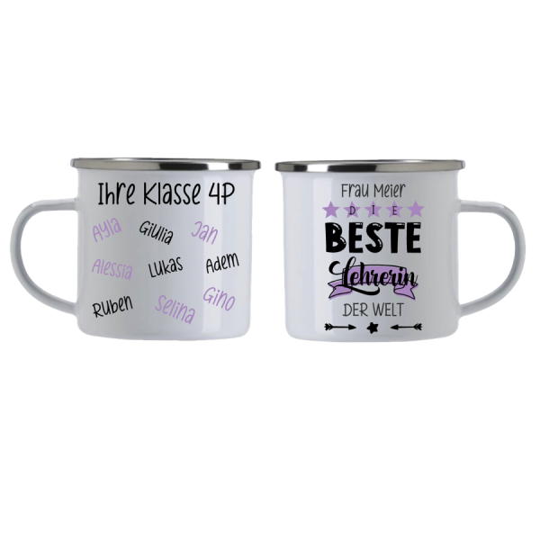 Emaille Tasse "beste Lehrerin/Lehrer"