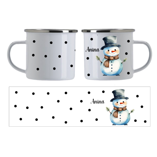 Emaille Tasse Schneemann 1