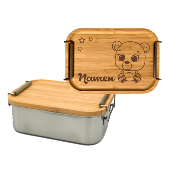 Edelstahl Lunchbox mit Bambusdeckel Bär
