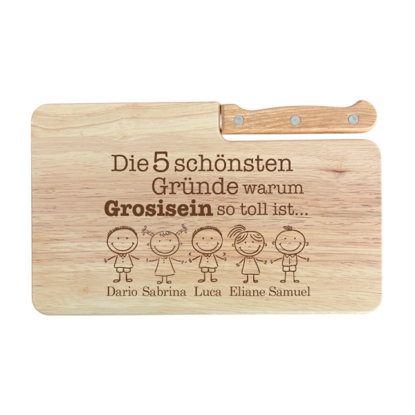Holzschneidebrett mit Messer "Gründe"