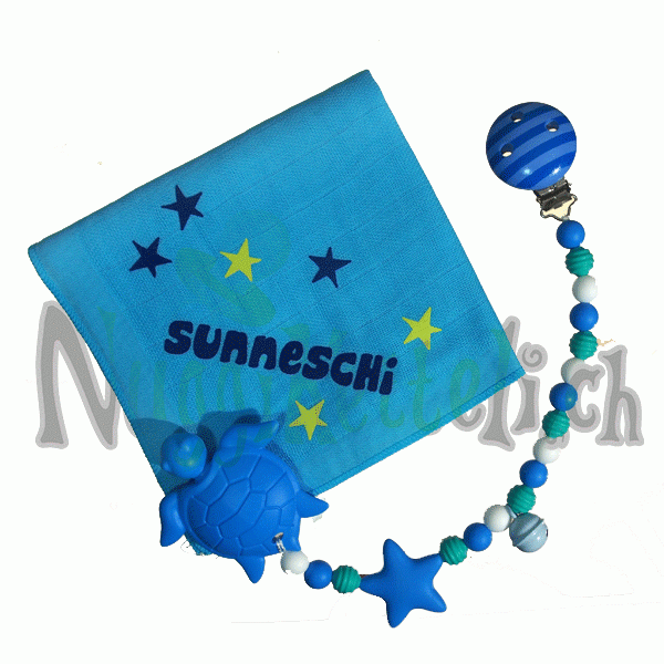 Geschenkset Nuschi&Beisskette türkis