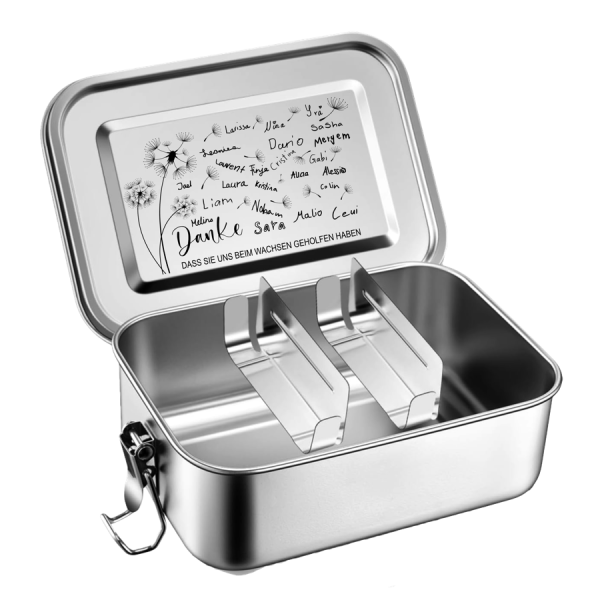 Edelstahl Znünibox mit Unterschriften