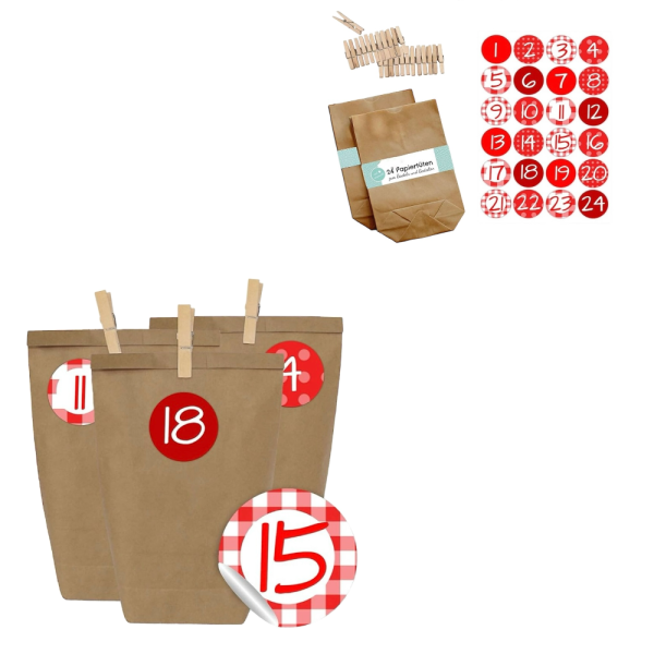 Adventskalender Papierbeutel rot/weiss