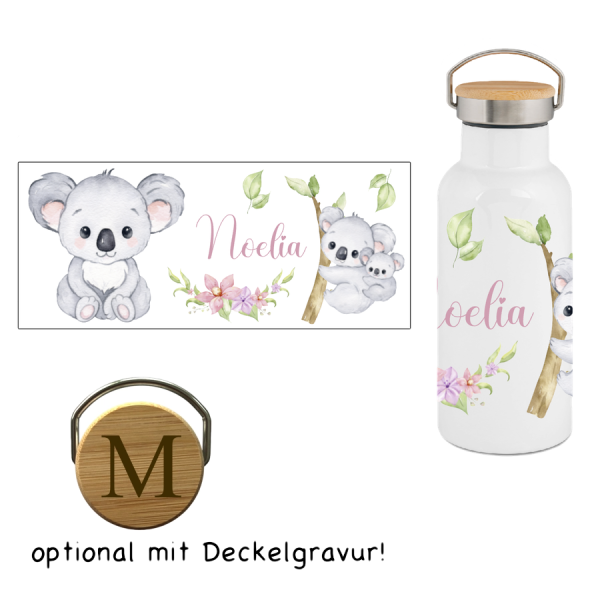 Thermos Trinkflasche mit Bambusdeckel Koala