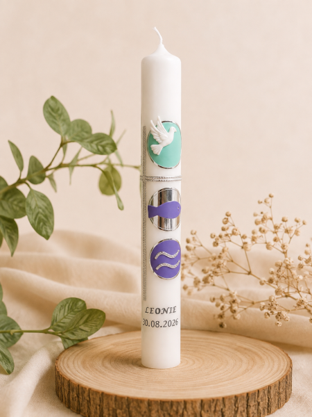 Taufkerze "mint/lila Kreise"