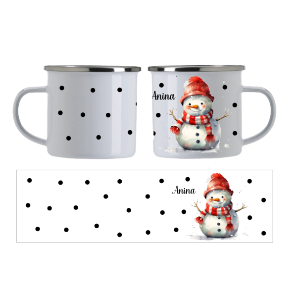 Emaille Tasse Schneemann 2