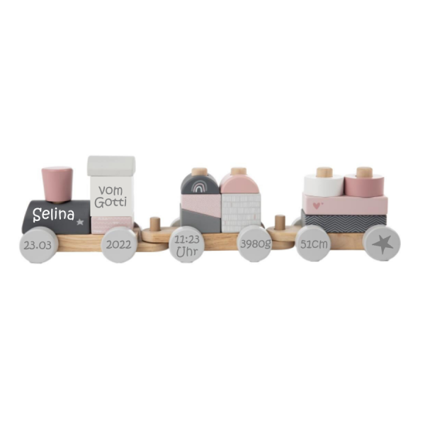 Holzeisenbahn Labellabel rosa/grau