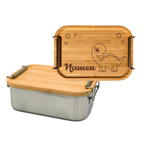 Edelstahl Lunchbox mit Bambusdeckel Dino 2