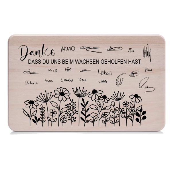 Frühstücksbrettchen Blumenwiese mit Unterschriften